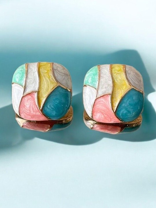 Enamelled Square Shaped Studs by Kazare