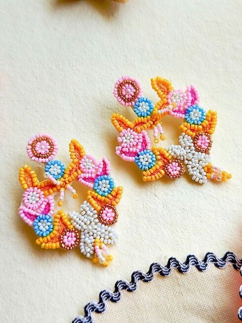 Floral Artificial Beads Drop Earrings by Sangria