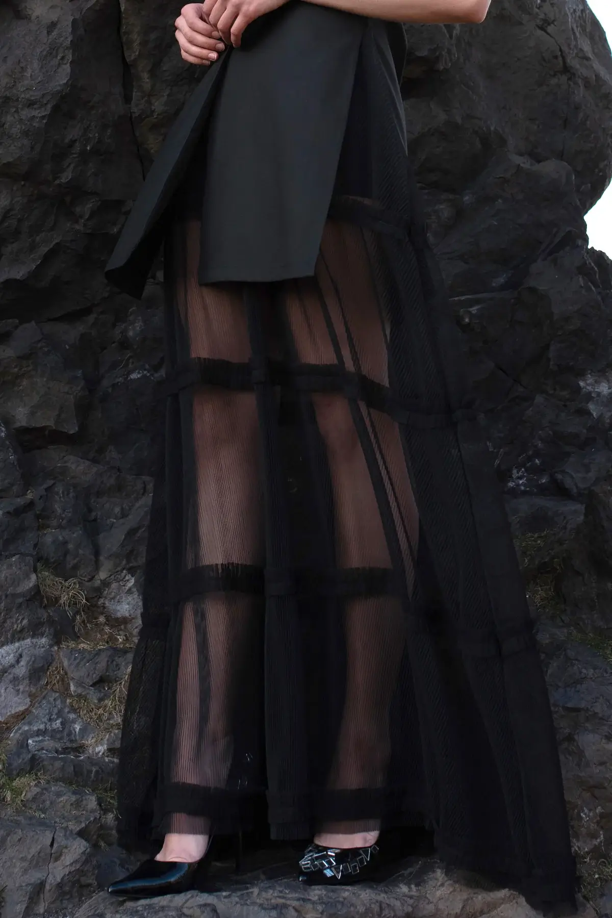 Pleated Tulle Maxi Skirt