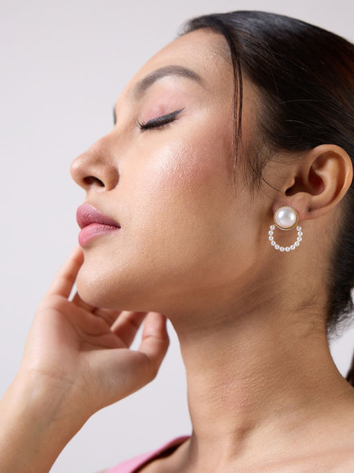 White Circular Pearl Mini Drop Earrings by Pipa Bella by Nykaa Fashion