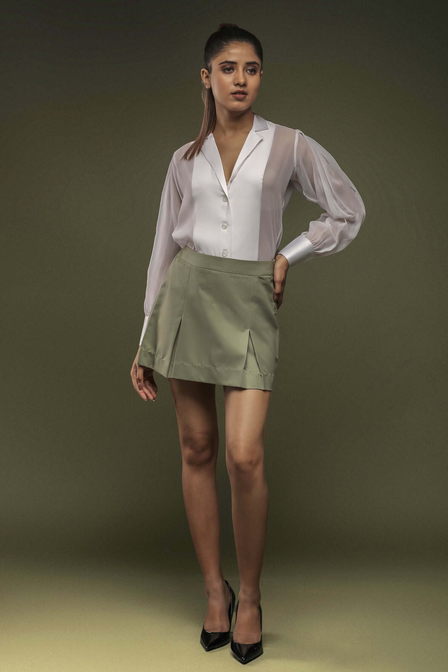 White Georgette Panel Shirt