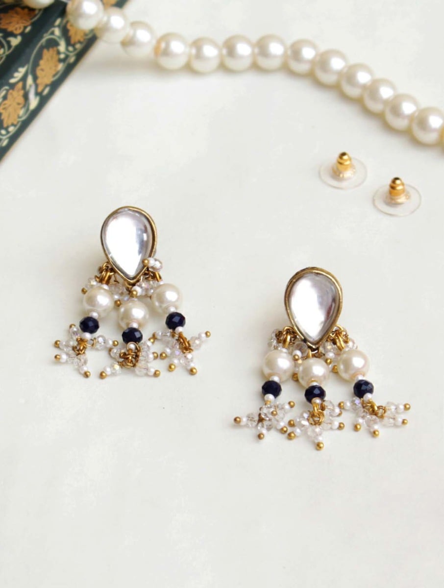 White Push Back Alloy Drop Earrings by Golden Duets