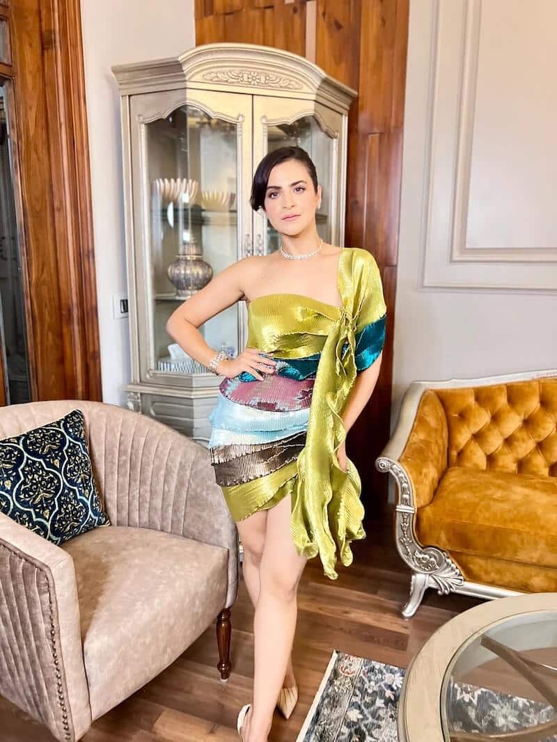 Multicolor Swirl Wrap Dress in teal-green combination