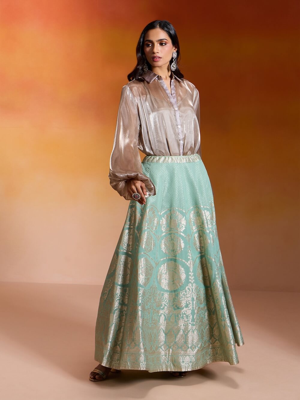 Grey Soft Organza Solid Shirt with Slip Nakhraali Nomads (Set of 2) by Gajra Gang