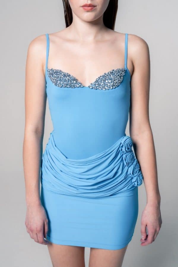 Crystal Detail Ruched Mini Dress