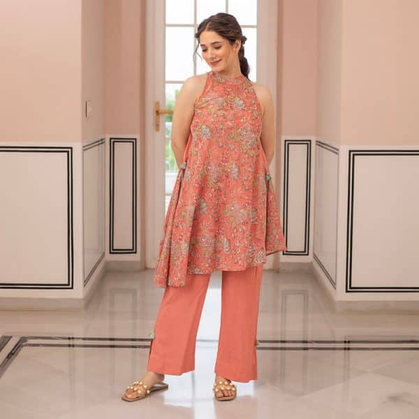 Gul Cotton Top Halter Neck Floral Print, Pink by Anuvas