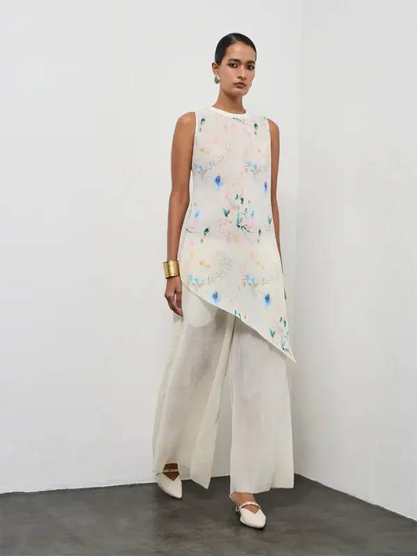Off-White Floral Printed Ethnic Set by Vark