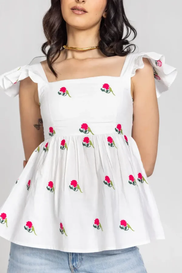 Parrot Peony Ruffle Sleeve Top