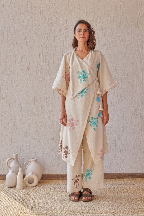 Rosette Cotton Flax Block Printed Tunic Set